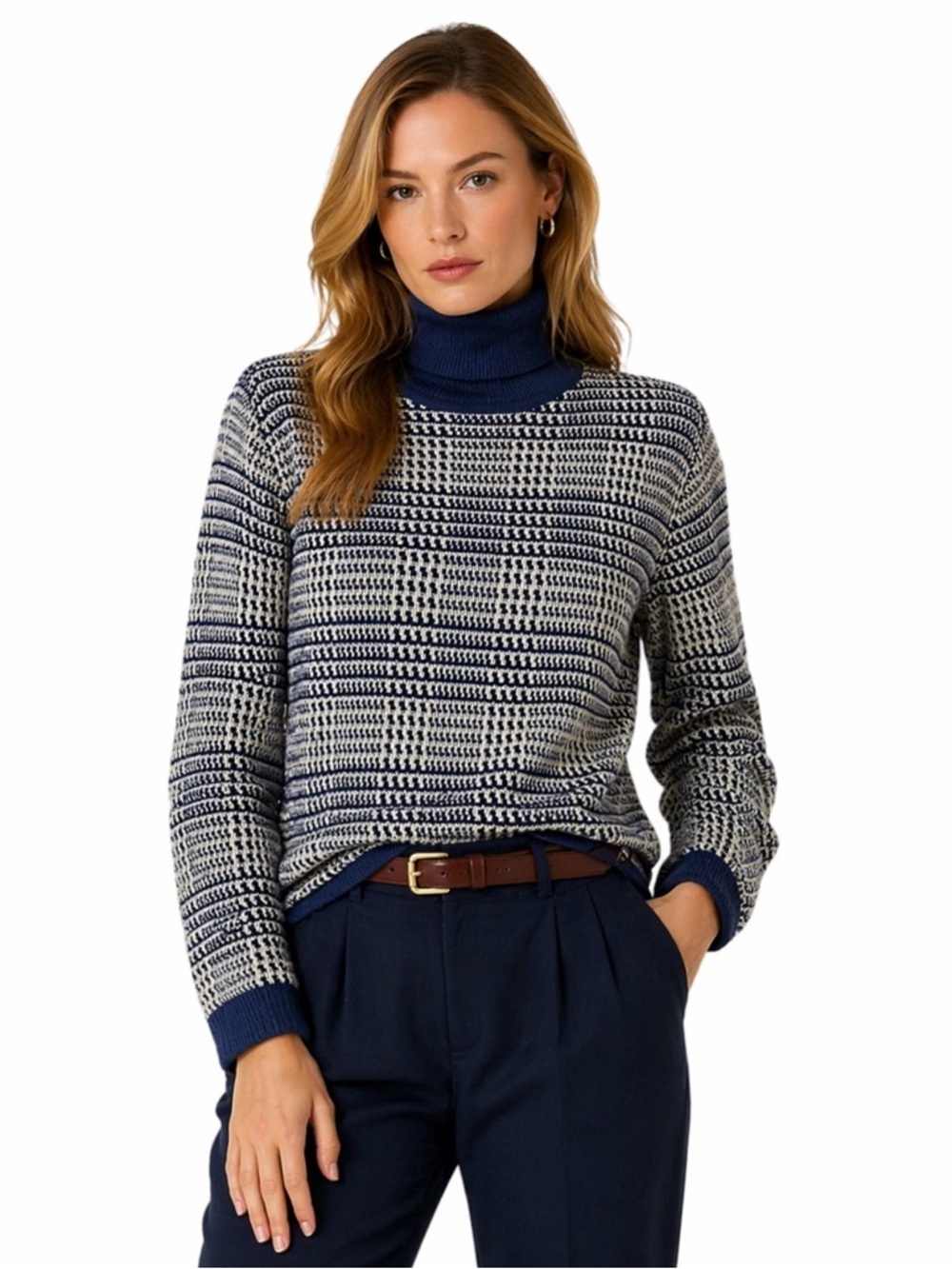 Carlisle Plaid Silk Blend Turtleneck Long Sleeve Sweater Blue Black Size Medium
